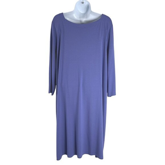 Eileen Fisher Jersey Knit Dress XL Blue Square Neck 3/4 Sleeve NWT DR-1637 - Picture 4 of 9